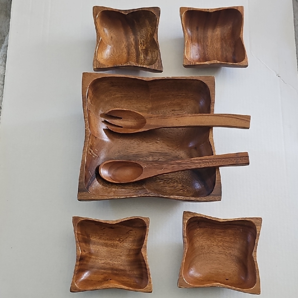 VINTAGE Salad Serving Set teakwood MCM Kitchen Wood Home Decor